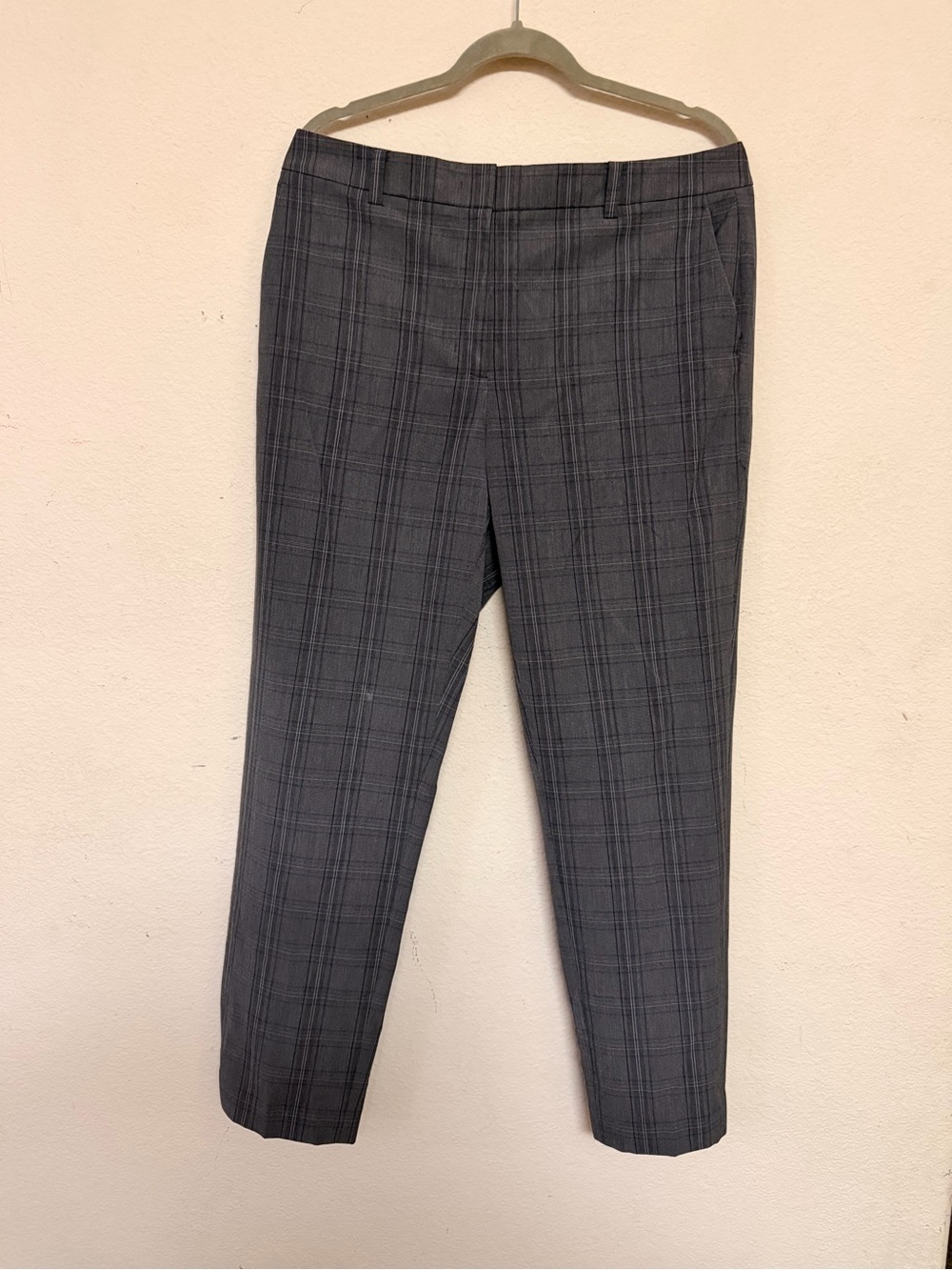 DKNY 12 Gray Plaid Dress Pants Work Office Cropped Straight DKNY Logo Bar